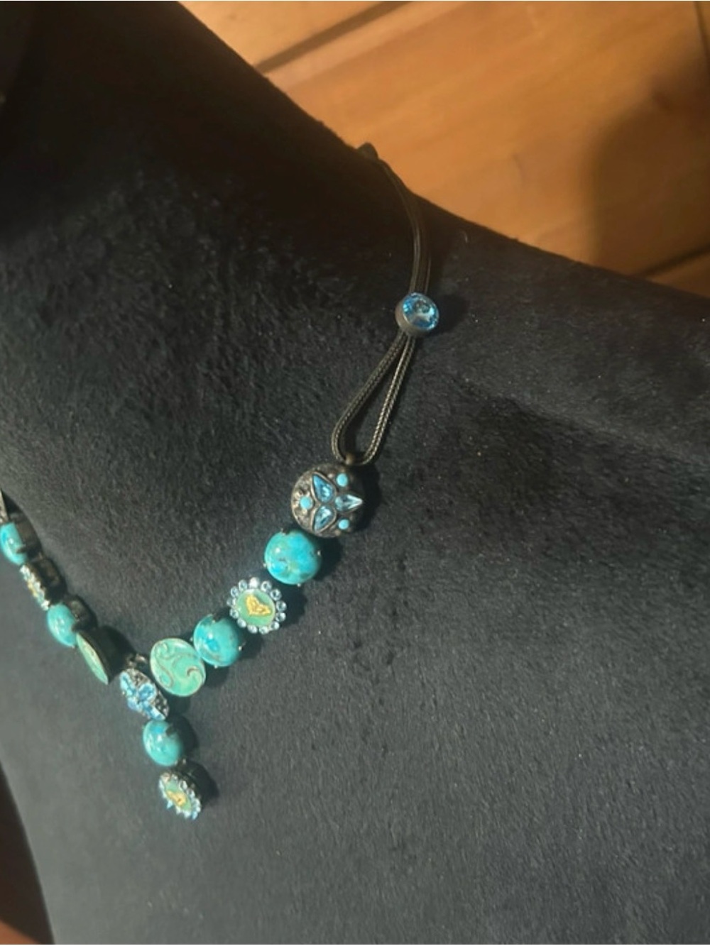 Van Galz Signed Turquoise Crystal Necklace | Rare Artisan - Picture 3 of 7